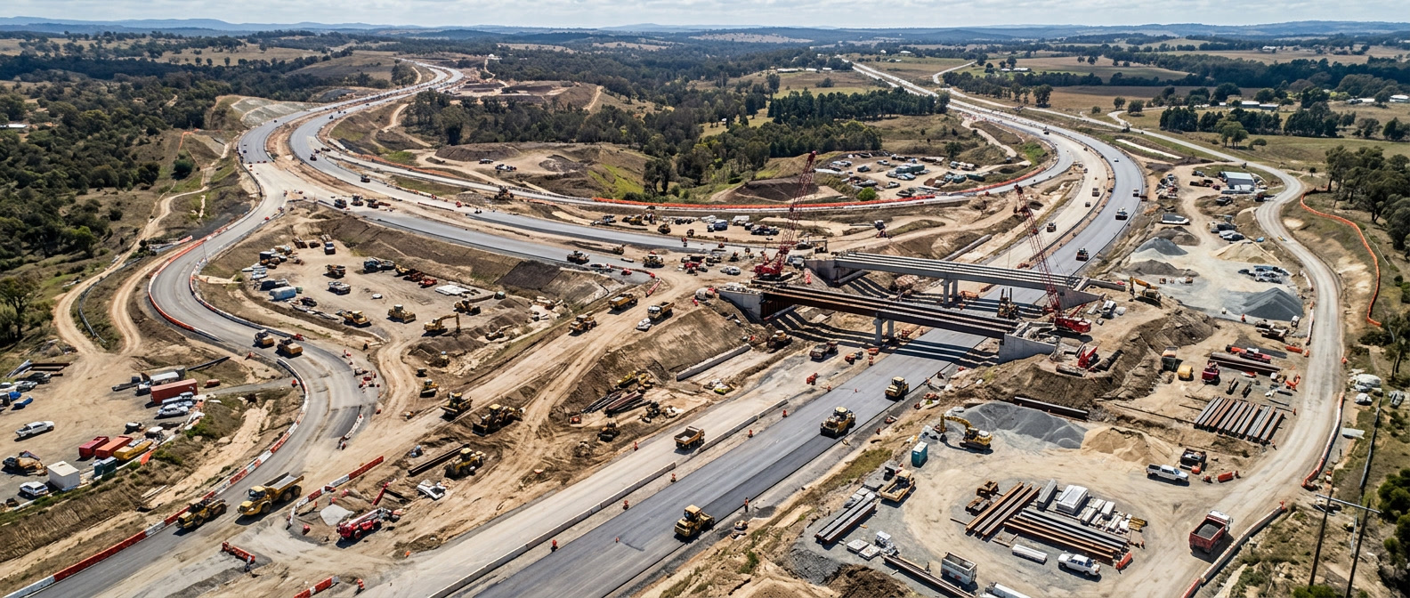 Aerial view of Queensland highway interchange under construction