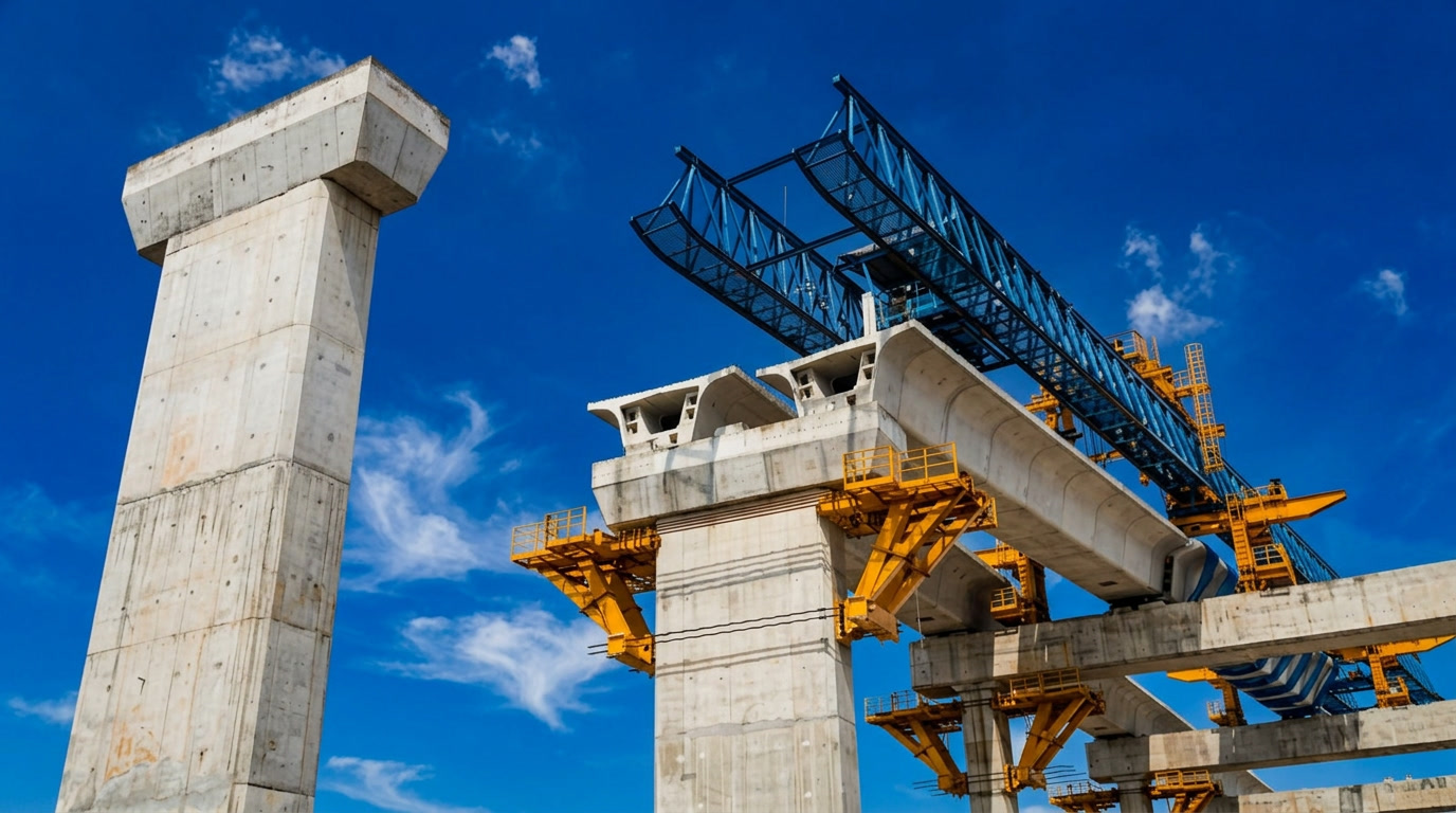 Elevated bridge structure under construction