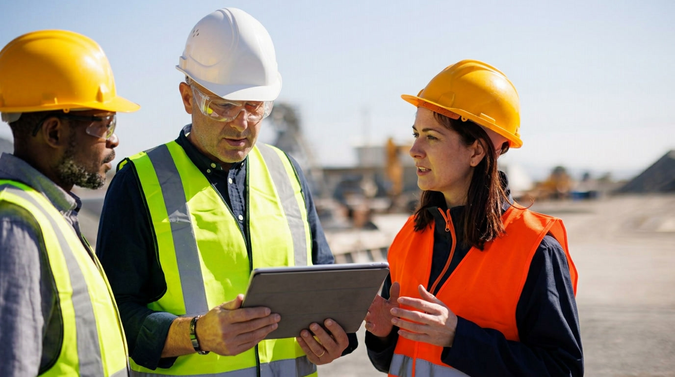 CSG engineers reviewing plans on site