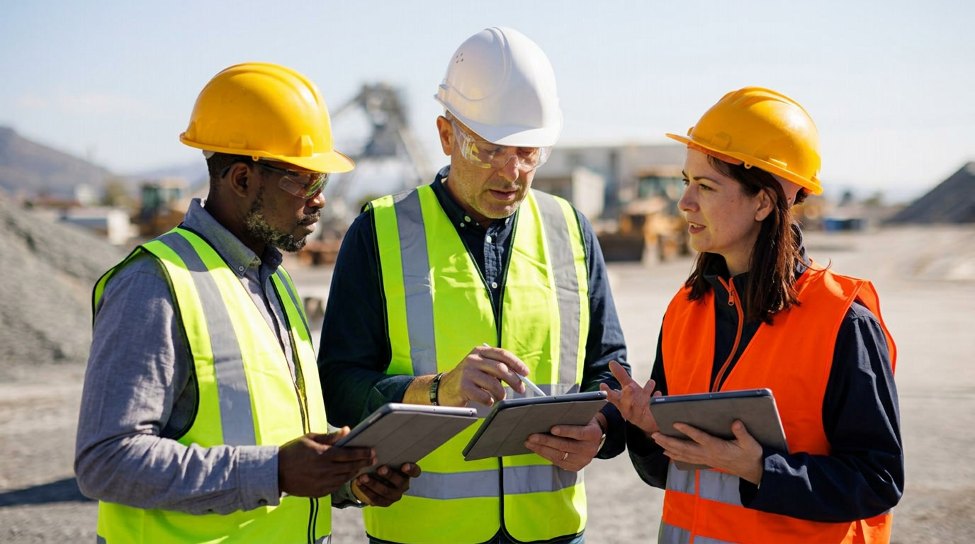CSG engineers reviewing plans on site